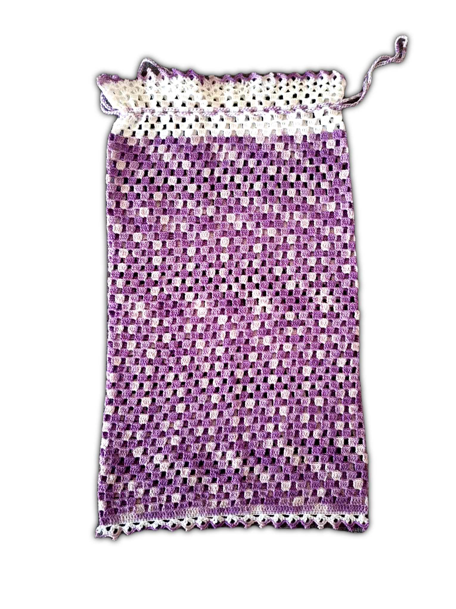 Saco do pão roxo matizado, completamente feito em crochet.