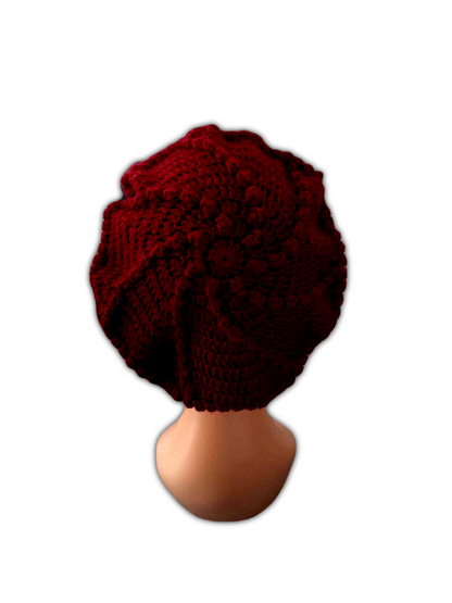 Parte de trás da boina, onde se destaca o seu bonito padrão em espiral.