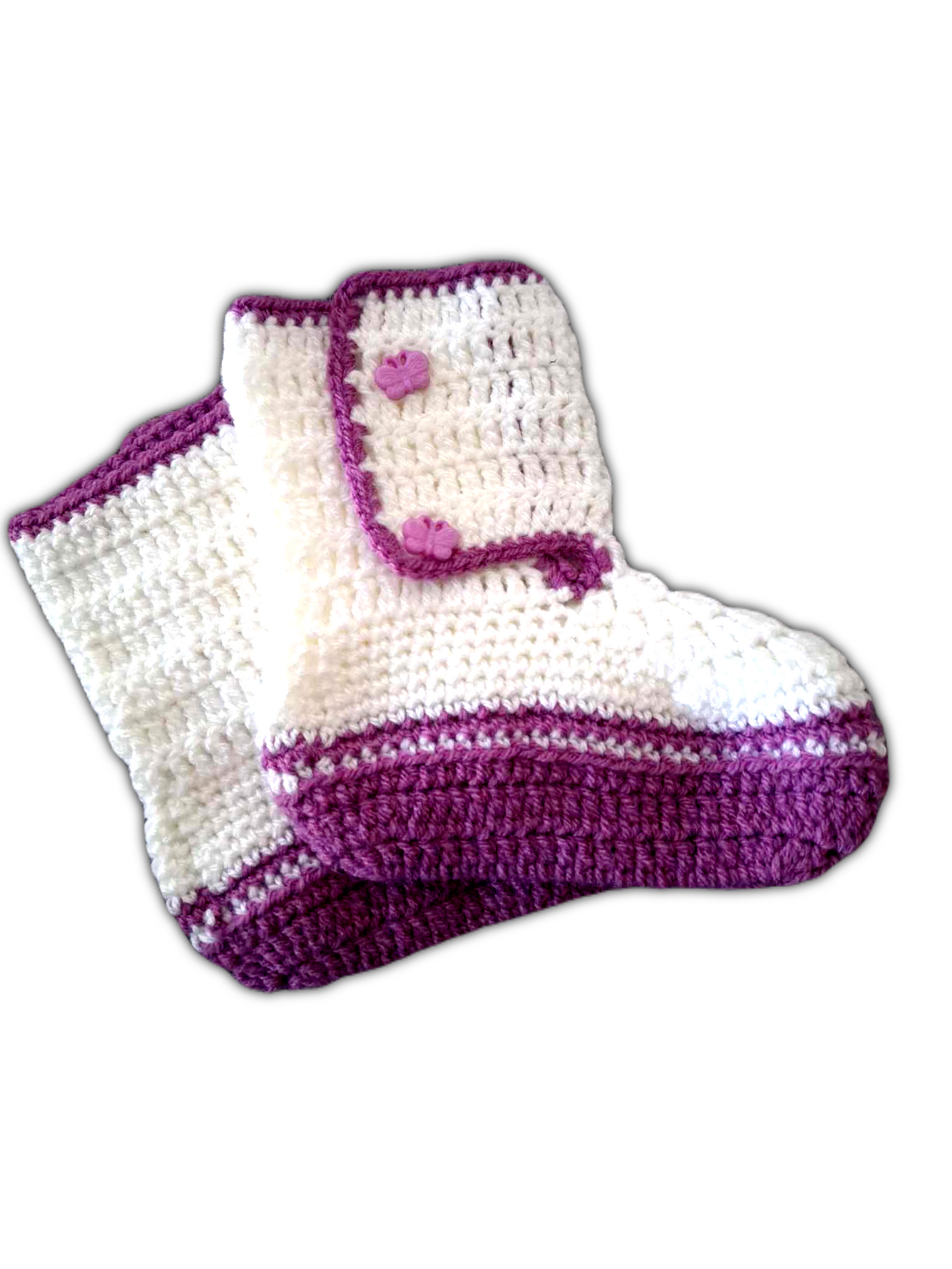 Bonitas botas com botões em forma de borboletas para usar em casa, quentes e confortáveis, ideais para os dias mais frios. 